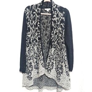 Coldwater Creek Womens PM Black White Tunic Tunic Cardigan Open Draped Front
